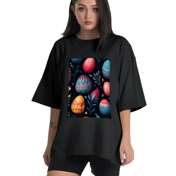 Plus Size Shirt for Women Black Tops for Women Short Sleeves Shirt for Women Easter 187 T Shirt Crewneck Shirt for Women 5XL