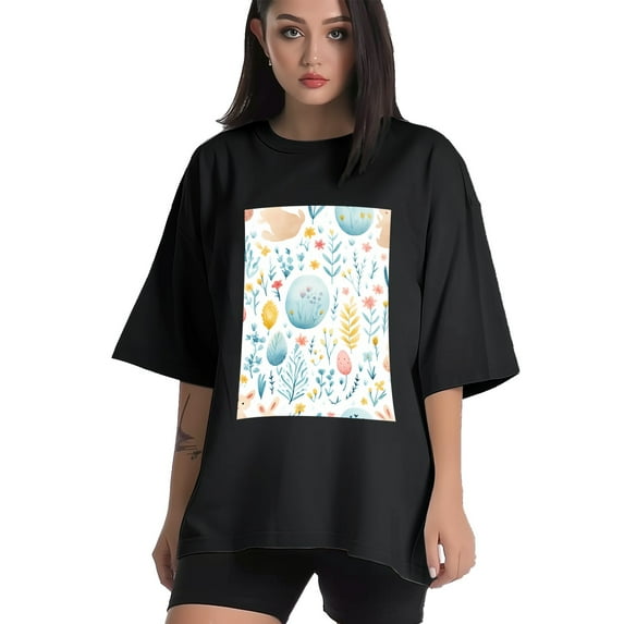 Plus Size Shirt for Women Black Tops for Women Short Sleeves Shirt for Women Easter 194 T Shirt Crewneck Shirt for Women 2XL