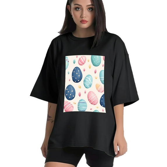 Plus Size Shirt for Women Black Tops for Women Short Sleeves Shirt for Women Easter 205 T Shirt Crewneck Shirt for Women 2XL