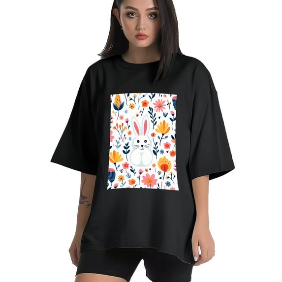 Plus Size Shirt for Women Black Tops for Women Short Sleeves Shirt for Women Easter 218 T Shirt Crewneck Shirt for Women 4XL