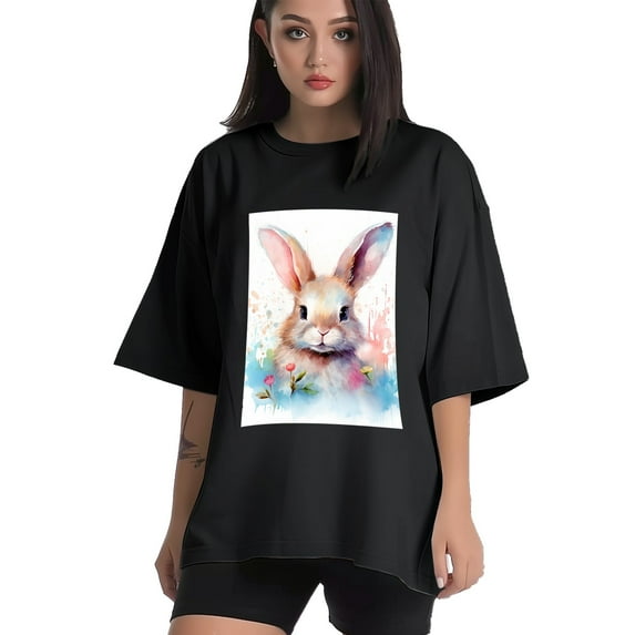 Plus Size Shirt for Women Black Tops for Women Short Sleeves Shirt for Women Easter20 T Shirt Crewneck Shirt for Women 5XL