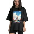 thumbnail image 1 of Plus Size Shirt for Women Black Tops for Women Short Sleeves Shirt for Women Eifel Tower In Paris, Flowers3 T Shirt Crewneck Shirt for Women XS, 1 of 5