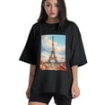 thumbnail image 1 of Plus Size Shirt for Women Black Tops for Women Short Sleeves Shirt for Women Eiffel Tower With Flowers On It T Shirt Crewneck Shirt for Women 4XL, 1 of 5