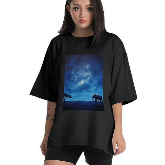 Plus Size Shirt for Women Black Tops for Women Short Sleeves Shirt for Women Elephant And Sky T Shirt Crewneck Shirt for Women XL