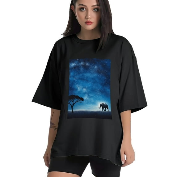 Plus Size Shirt for Women Black Tops for Women Short Sleeves Shirt for Women Elephant And Sky T Shirt Oversized Shirt for Women S