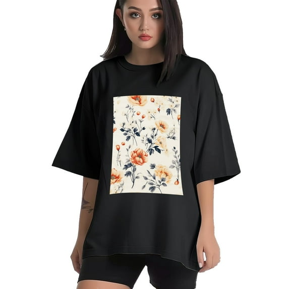 Plus Size Shirt for Women Black Tops for Women Short Sleeves Shirt for Women Flower 12 T Shirt Crewneck Shirt for Women XL
