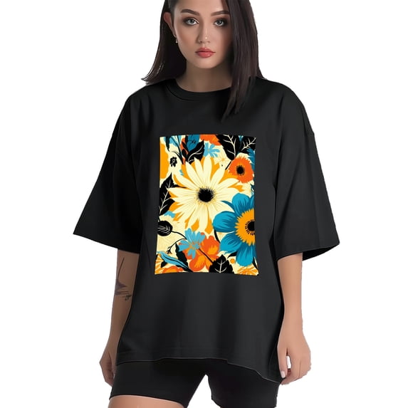 Plus Size Shirt for Women Black Tops for Women Short Sleeves Shirt for Women Flower 23 T Shirt Crewneck Shirt for Women XS