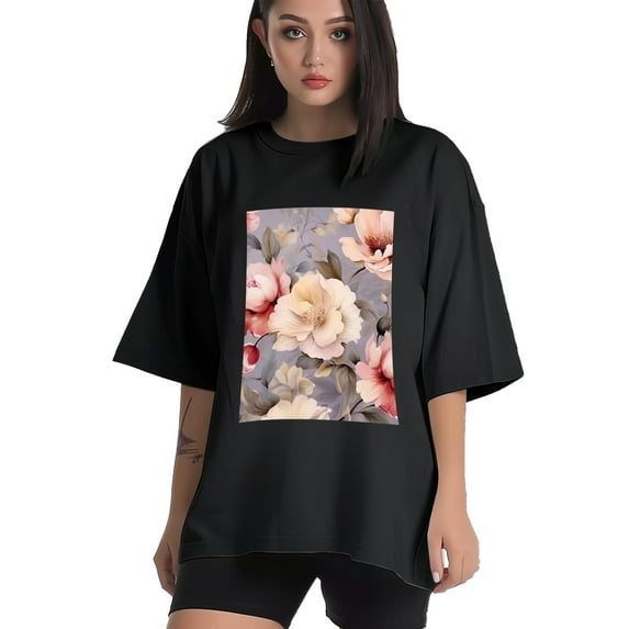 Plus Size Shirt for Women Black Tops for Women Short Sleeves Shirt for Women Flower T Shirt Oversized Shirt for Women S