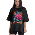 thumbnail image 1 of Plus Size Shirt for Women Black Tops for Women Short Sleeves Shirt for Women Flower18 T Shirt Crewneck Shirt for Women 4XL, 1 of 5