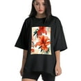 thumbnail image 1 of Plus Size Shirt for Women Black Tops for Women Short Sleeves Shirt for Women Flower2 T Shirt Crewneck Shirt for Women 2XL, 1 of 5