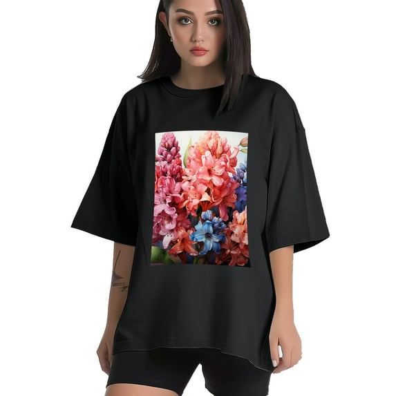 Plus Size Shirt for Women Black Tops for Women Short Sleeves Shirt for Women Flower20 T Shirt Crewneck Shirt for Women XL