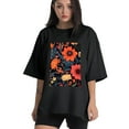 thumbnail image 1 of Plus Size Shirt for Women Black Tops for Women Short Sleeves Shirt for Women Flower21 T Shirt Crewneck Shirt for Women 5XL, 1 of 5