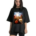 thumbnail image 1 of Plus Size Shirt for Women Black Tops for Women Short Sleeves Shirt for Women Flowers T Shirt Crewneck Shirt for Women XL, 1 of 5