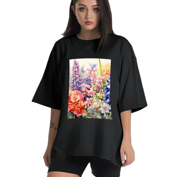 Plus Size Shirt for Women Black Tops for Women Short Sleeves Shirt for Women Flowers12 T Shirt Oversized Shirt for Women S