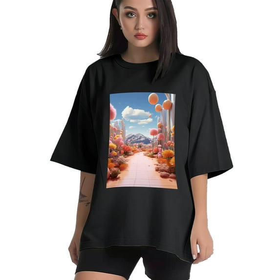 Plus Size Shirt for Women Black Tops for Women Short Sleeves Shirt for Women Flowers4 T Shirt Crewneck Shirt for Women 2XL