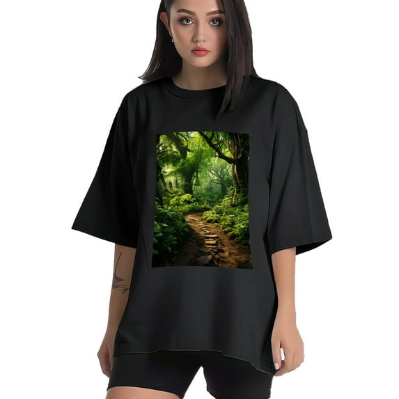 Plus Size Shirt for Women Black Tops for Women Short Sleeves Shirt for Women Forest T Shirt Crewneck Shirt for Women XL