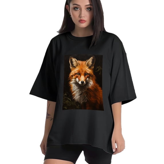 Plus Size Shirt for Women Black Tops for Women Short Sleeves Shirt for Women Fox T Shirt Crewneck Shirt for Women XL