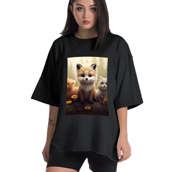 Plus Size Shirt for Women Black Tops for Women Short Sleeves Shirt for Women Fox T Shirt Crewneck Shirt for Women XL