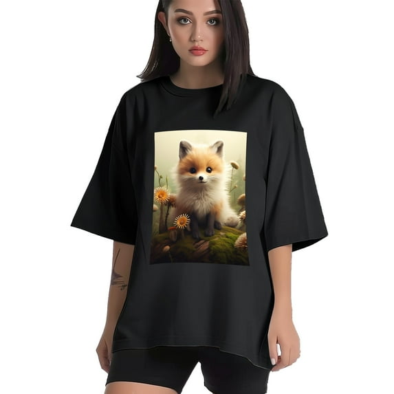 Plus Size Shirt for Women Black Tops for Women Short Sleeves Shirt for Women Fox T Shirt Oversized Shirt for Women S