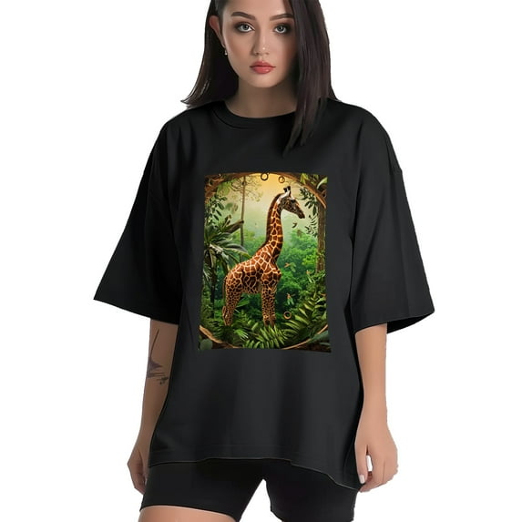Plus Size Shirt for Women Black Tops for Women Short Sleeves Shirt for Women Giraffe (1) T Shirt Crewneck Shirt for Women XL