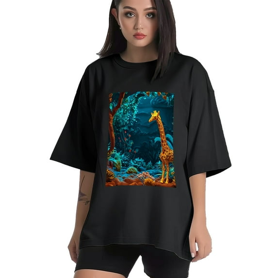 Plus Size Shirt for Women Black Tops for Women Short Sleeves Shirt for Women Giraffe (8) T Shirt Crewneck Shirt for Women S