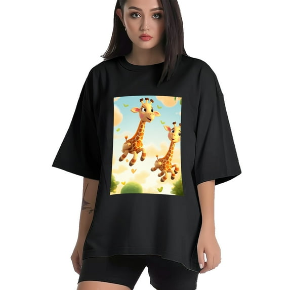 Plus Size Shirt for Women Black Tops for Women Short Sleeves Shirt for Women Giraffes T Shirt Crewneck Shirt for Women XS