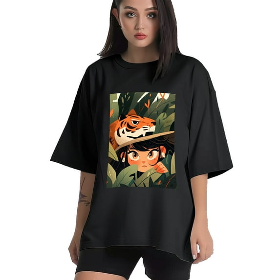 Plus Size Shirt for Women Black Tops for Women Short Sleeves Shirt for Women Girl And Cat T Shirt Crewneck Shirt for Women XL