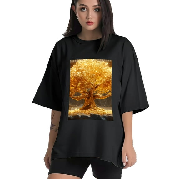 Plus Size Shirt for Women Black Tops for Women Short Sleeves Shirt for Women Golden Tree (2) T Shirt Crewneck Shirt for Women 4XL