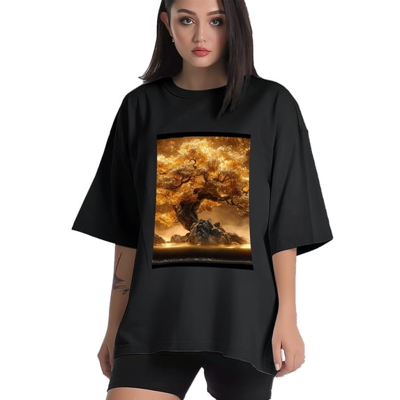 Plus Size Shirt for Women Black Tops for Women Short Sleeves Shirt for Women Golden Tree (3) T Shirt Crewneck Shirt for Women XL
