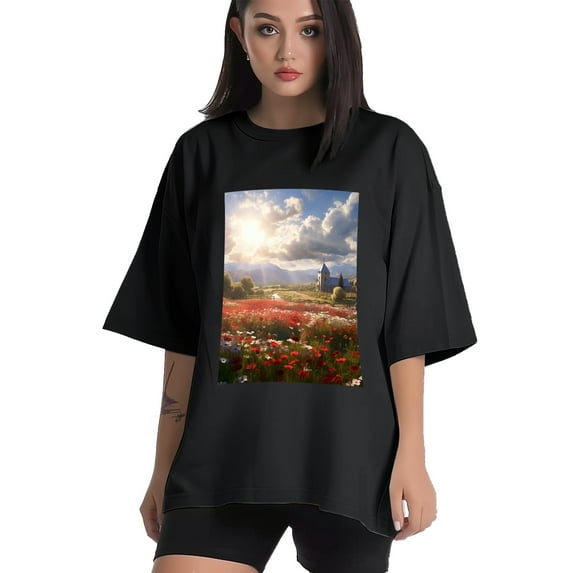 Plus Size Shirt for Women Black Tops for Women Short Sleeves Shirt for Women Green Valley3 T Shirt Crewneck Shirt for Women XL