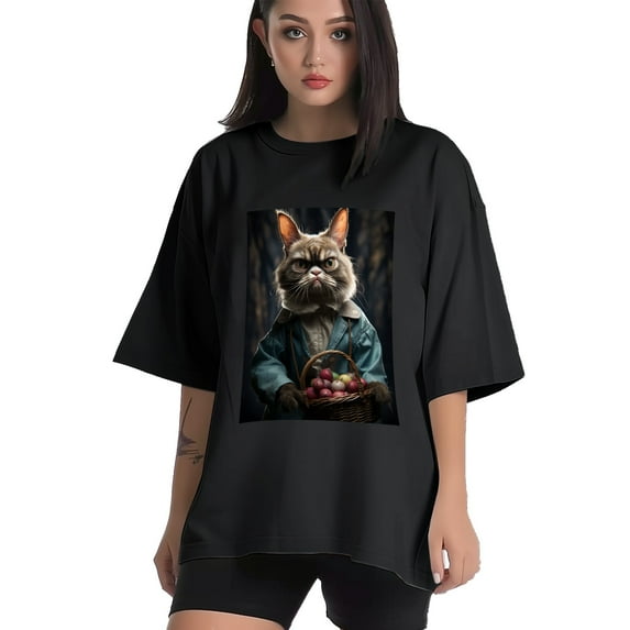 Plus Size Shirt for Women Black Tops for Women Short Sleeves Shirt for Women Grumpy Cat T Shirt Crewneck Shirt for Women 3XL
