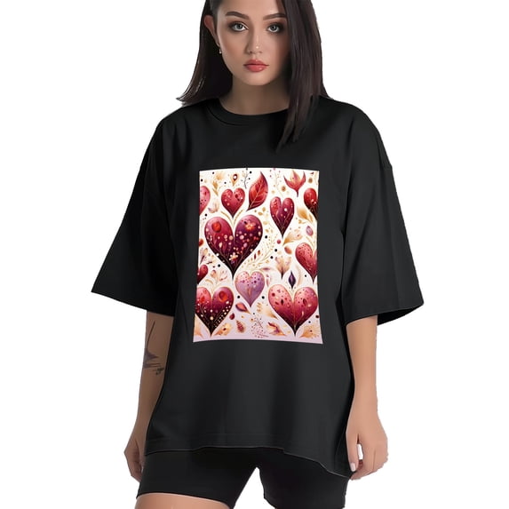 Plus Size Shirt for Women Black Tops for Women Short Sleeves Shirt for Women Heart T Shirt Crewneck Shirt for Women XL
