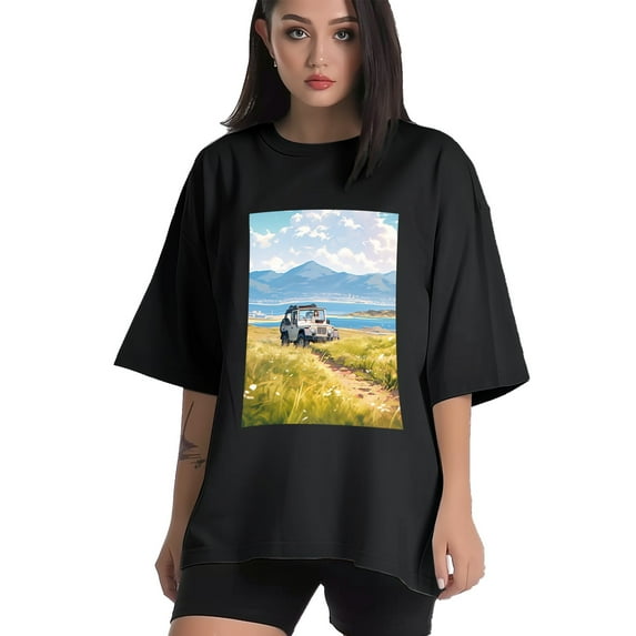 Plus Size Shirt for Women Black Tops for Women Short Sleeves Shirt for Women Jeep T Shirt Crewneck Shirt for Women XL
