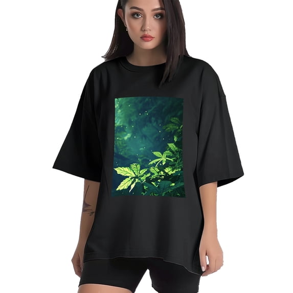 Plus Size Shirt for Women Black Tops for Women Short Sleeves Shirt for Women Leaves T Shirt Crewneck Shirt for Women L