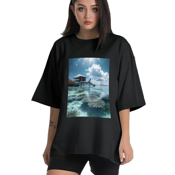 Plus Size Shirt for Women Black Tops for Women Short Sleeves Shirt for Women Maldives1 T Shirt Crewneck Shirt for Women XL