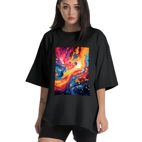 Plus Size Shirt for Women Black Tops for Women Short Sleeves Shirt for Women Modern Abstraction T Shirt Crewneck Shirt for Women XL