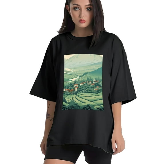Plus Size Shirt for Women Black Tops for Women Short Sleeves Shirt for Women Mountain And Fields 3 T Shirt Crewneck Shirt for Women XL