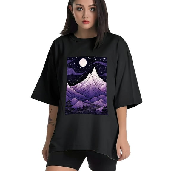 Plus Size Shirt for Women Black Tops for Women Short Sleeves Shirt for Women Mountain T Shirt Crewneck Shirt for Women XL