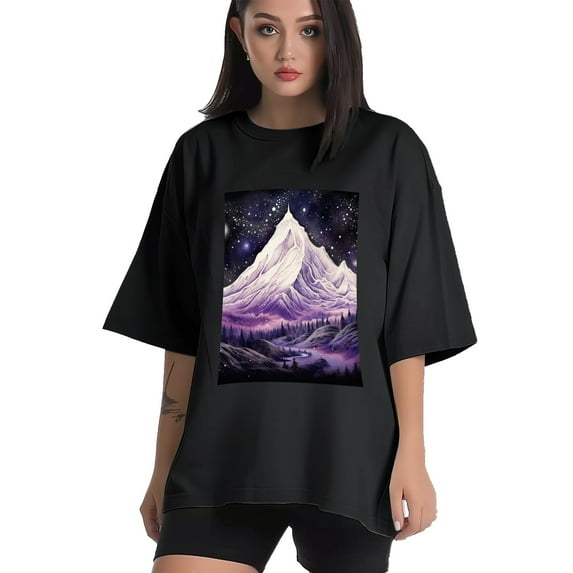 Plus Size Shirt for Women Black Tops for Women Short Sleeves Shirt for Women Mountain T Shirt Crewneck Shirt for Women XL