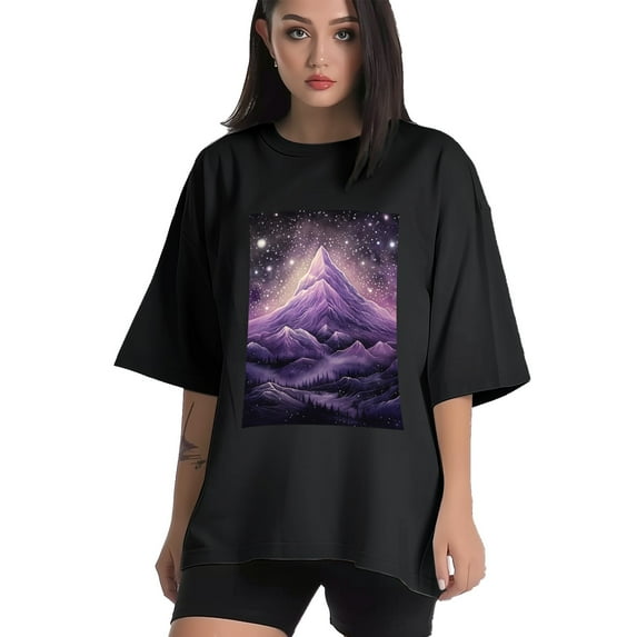 Plus Size Shirt for Women Black Tops for Women Short Sleeves Shirt for Women Mountain T Shirt Crewneck Shirt for Women XL