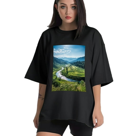 Plus Size Shirt for Women Black Tops for Women Short Sleeves Shirt for Women Mountain2 T Shirt Oversized Shirt for Women S