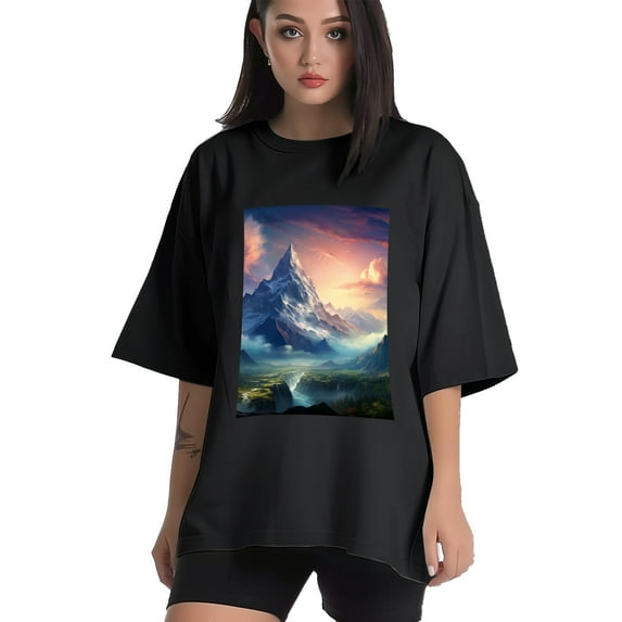 Plus Size Shirt for Women Black Tops for Women Short Sleeves Shirt for Women Mountainous (23) T Shirt Oversized Shirt for Women S