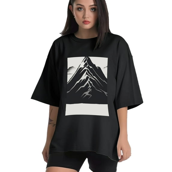 Plus Size Shirt for Women Black Tops for Women Short Sleeves Shirt for Women Mountains 3 T Shirt Crewneck Shirt for Women XS