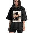 thumbnail image 1 of Plus Size Shirt for Women Black Tops for Women Short Sleeves Shirt for Women Opulent Romantic Hat1 T Shirt Crewneck Shirt for Women 4XL, 1 of 5