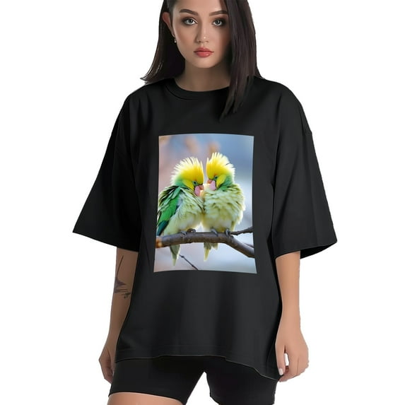 Plus Size Shirt for Women Black Tops for Women Short Sleeves Shirt for Women Parakeets T Shirt Oversized Shirt for Women S