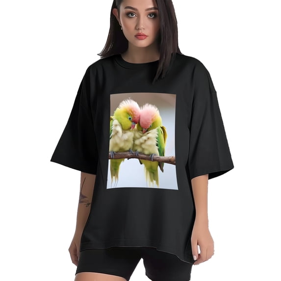 Plus Size Shirt for Women Black Tops for Women Short Sleeves Shirt for Women Parakeets2 T Shirt Crewneck Shirt for Women 4XL