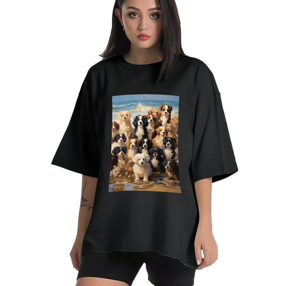 Plus Size Shirt for Women Black Tops for Women Short Sleeves Shirt for Women Puppy T Shirt Crewneck Shirt for Women XL