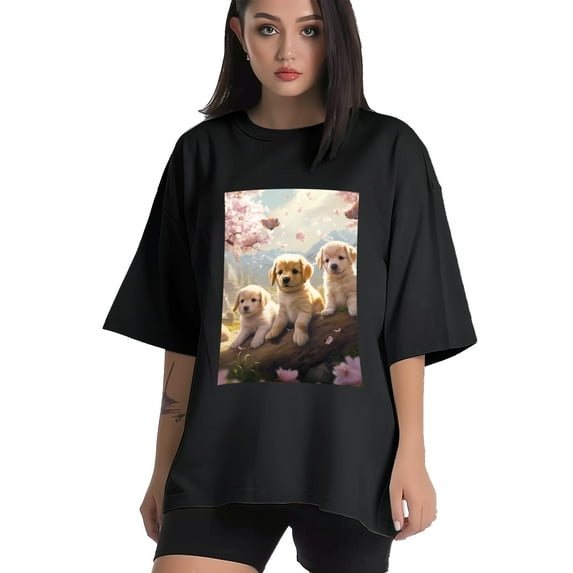 Plus Size Shirt for Women Black Tops for Women Short Sleeves Shirt for Women Puppy T Shirt Crewneck Shirt for Women XL