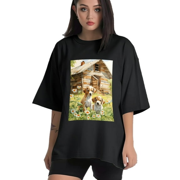 Plus Size Shirt for Women Black Tops for Women Short Sleeves Shirt for Women Puppy T Shirt Oversized Shirt for Women S