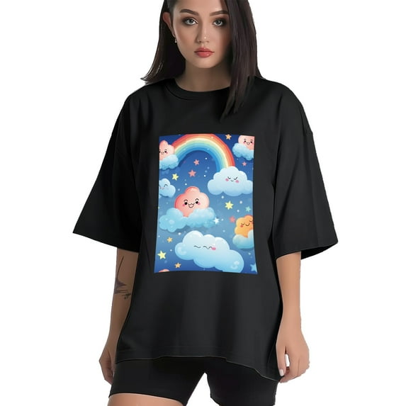 Plus Size Shirt for Women Black Tops for Women Short Sleeves Shirt for Women Rainbows T Shirt Oversized Shirt for Women S